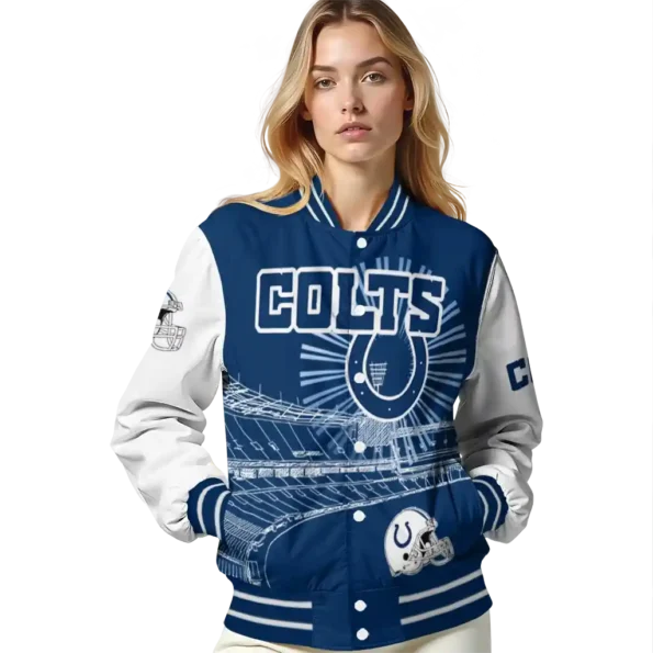 customized indianapolis colts ferris arena blue white varsity jacket latest model.webp
