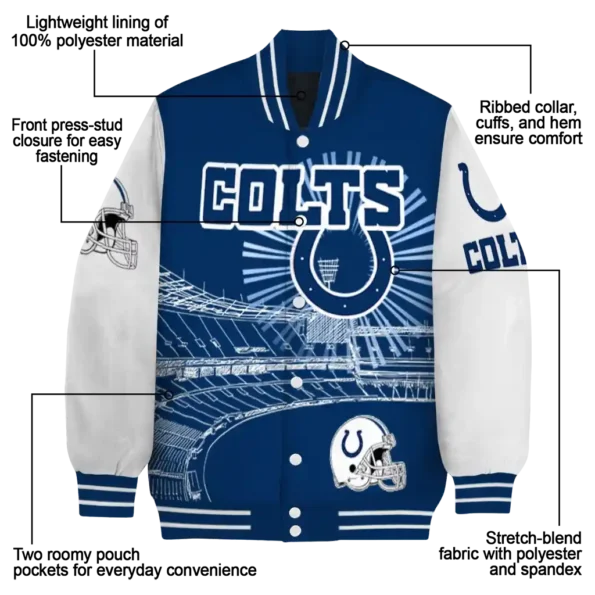 customized indianapolis colts ferris arena blue white varsity jacket new arrival.webp