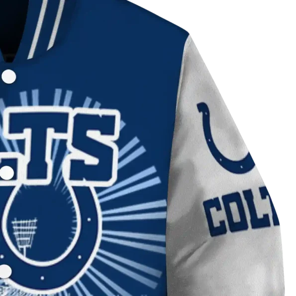 customized indianapolis colts ferris arena blue white varsity jacket premium grade.webp