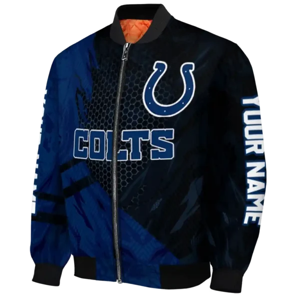 customized indianapolis colts hexagon mesh blue black bomber jacket best selling
