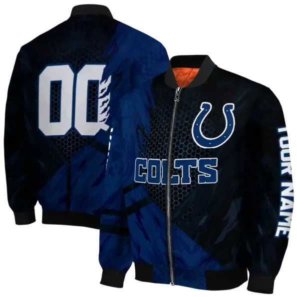 customized indianapolis colts hexagon mesh blue black bomber jacket fashion forward