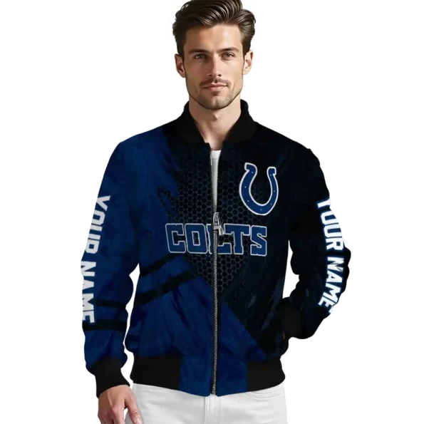 customized indianapolis colts hexagon mesh blue black bomber jacket high quality