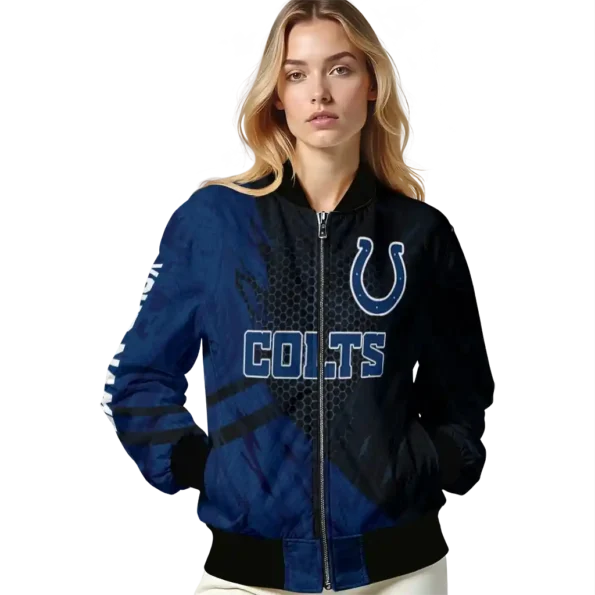 customized indianapolis colts hexagon mesh blue black bomber jacket latest model