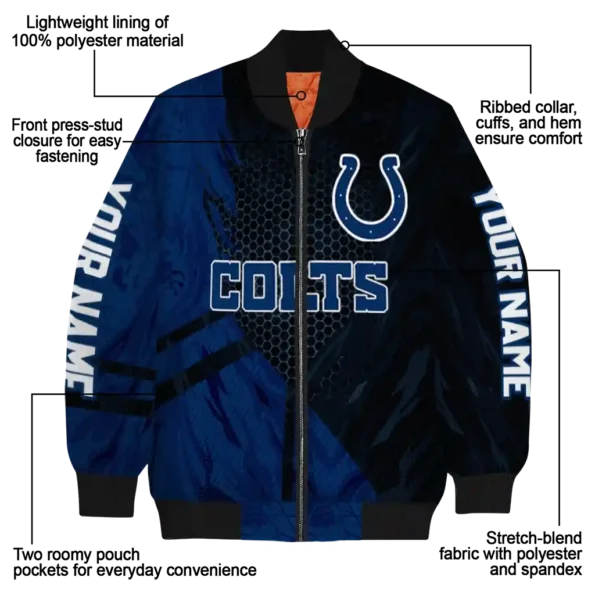customized indianapolis colts hexagon mesh blue black bomber jacket new arrival