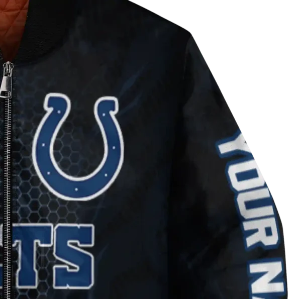 customized indianapolis colts hexagon mesh blue black bomber jacket premium grade