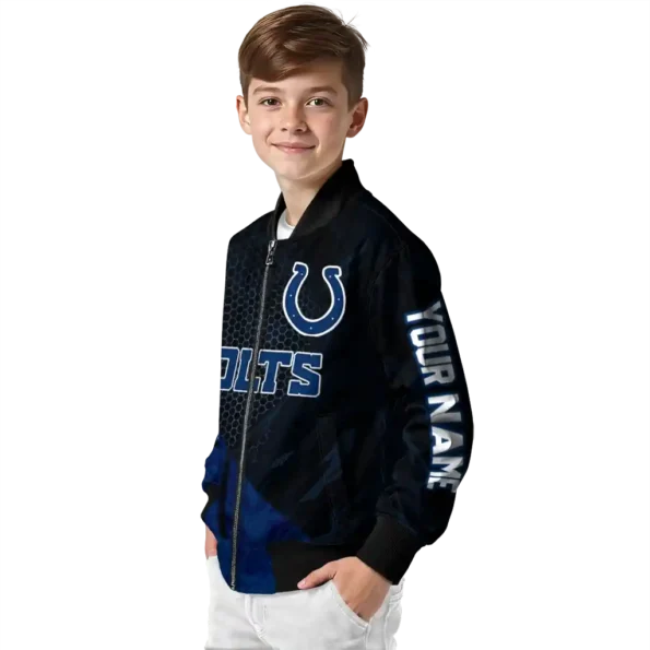 customized indianapolis colts hexagon mesh blue black bomber jacket trendy