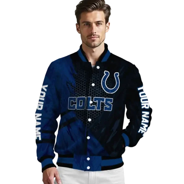 customized indianapolis colts hexagon mesh blue black varsity jacket high quality.webp