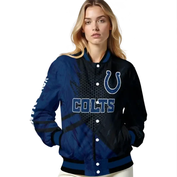 customized indianapolis colts hexagon mesh blue black varsity jacket latest model.webp