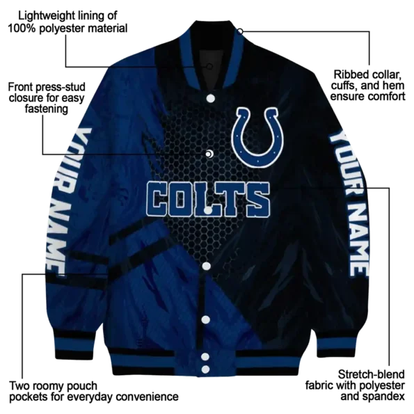 customized indianapolis colts hexagon mesh blue black varsity jacket new arrival.webp