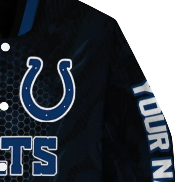 customized indianapolis colts hexagon mesh blue black varsity jacket premium grade.webp
