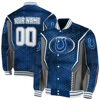 customized indianapolis colts power plate blue varsity jacket fashion forward.webp