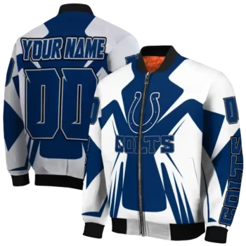 customized indianapolis colts spider mark blue grey crocs bomber jacket fashion forward