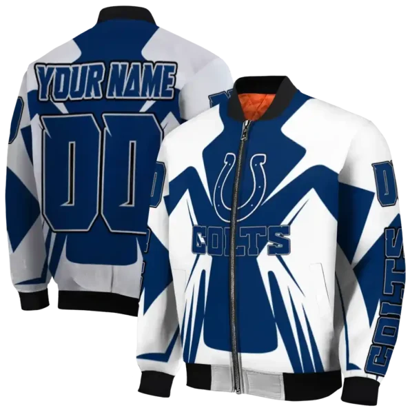 customized indianapolis colts spider mark blue grey crocs bomber jacket fashion forward