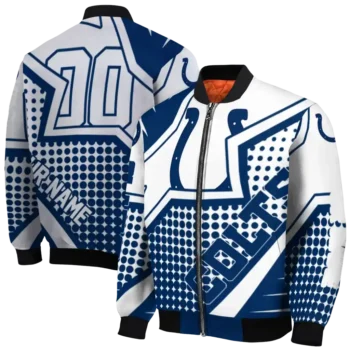 customized indianapolis colts star burst blue bomber jacket fashion forward