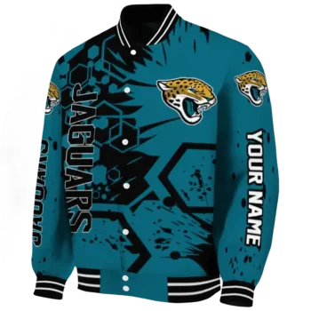 customized jacksonville jaguars hexagon cluster teal black varsity jacket best selling.webp