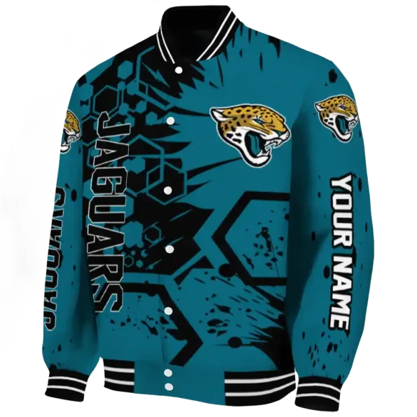 customized jacksonville jaguars hexagon cluster teal black varsity jacket best selling.webp