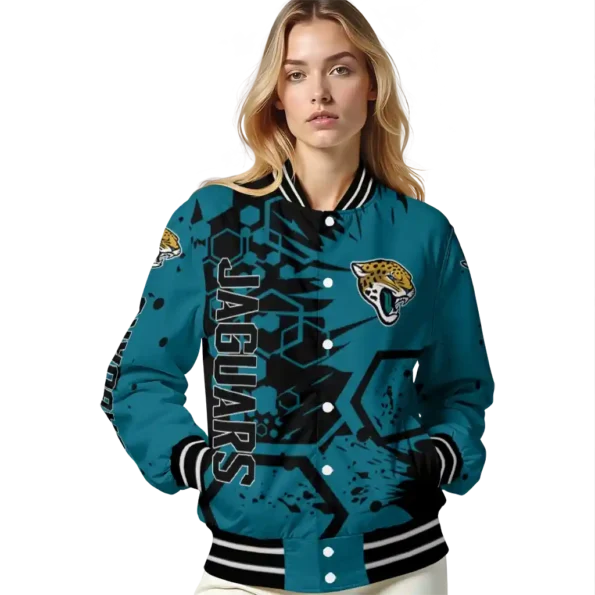customized jacksonville jaguars hexagon cluster teal black varsity jacket latest model.webp