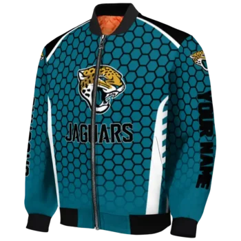 customized jacksonville jaguars hexagon grid teal bomber jacket best selling