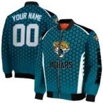 customized jacksonville jaguars hexagon grid teal bomber jacket best selling