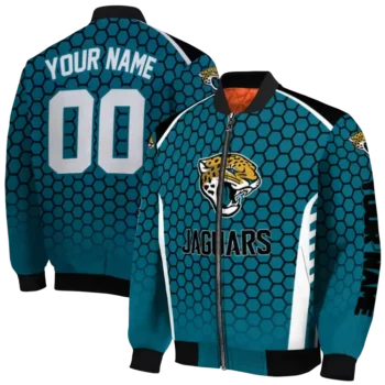 customized jacksonville jaguars hexagon grid teal bomber jacket fashion forward