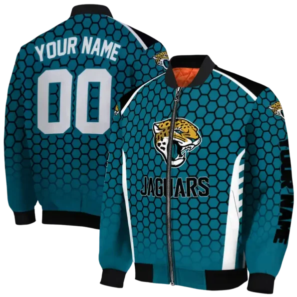 customized jacksonville jaguars hexagon grid teal bomber jacket fashion forward