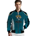 customized jacksonville jaguars hexagon grid teal bomber jacket best selling