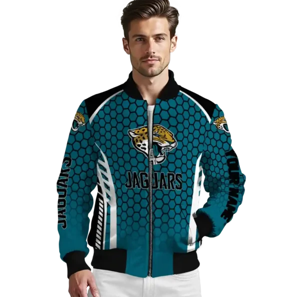 customized jacksonville jaguars hexagon grid teal bomber jacket high quality