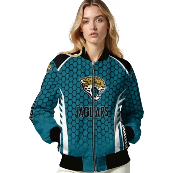 customized jacksonville jaguars hexagon grid teal bomber jacket latest model