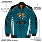 customized jacksonville jaguars hexagon grid teal bomber jacket best selling