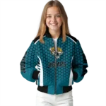 customized jacksonville jaguars hexagon grid teal bomber jacket best selling