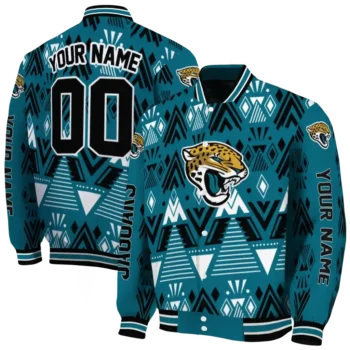 customized jacksonville jaguars pyramid shapes teal varsity jacket fashion forward.webp