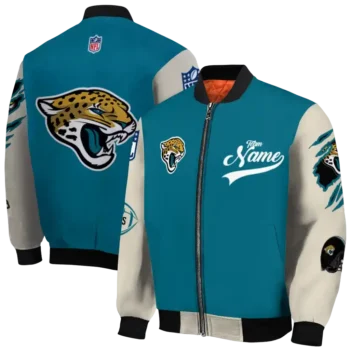 customized jacksonville jaguars razorback outline teal nude bomber jacket fashion forward