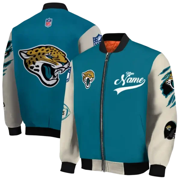 customized jacksonville jaguars razorback outline teal nude bomber jacket fashion forward