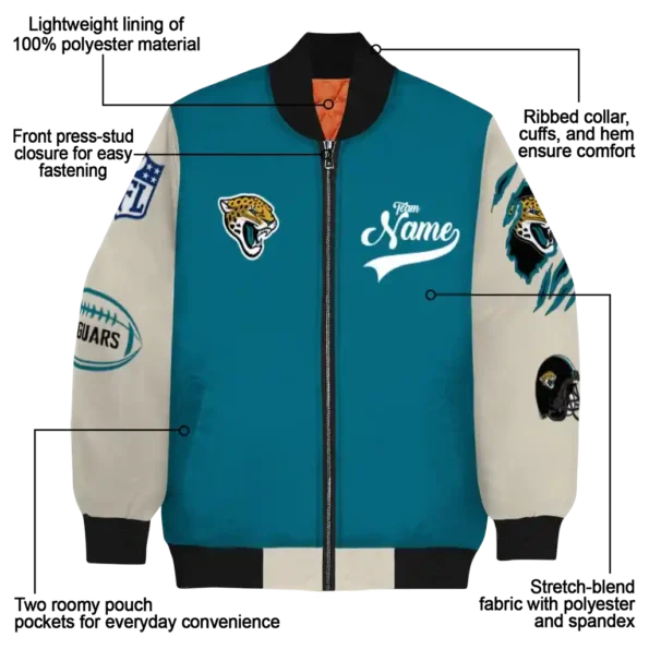 customized jacksonville jaguars razorback outline teal nude bomber jacket new arrival