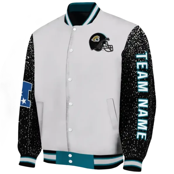 customized jacksonville jaguars speckled arms teal gray varsity jacket best selling.webp