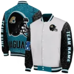 customized jacksonville jaguars speckled arms teal gray varsity jacket best selling.webp