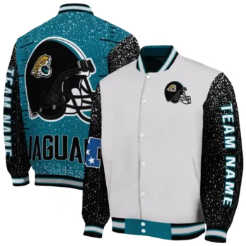 customized jacksonville jaguars speckled arms teal gray varsity jacket fashion forward.webp