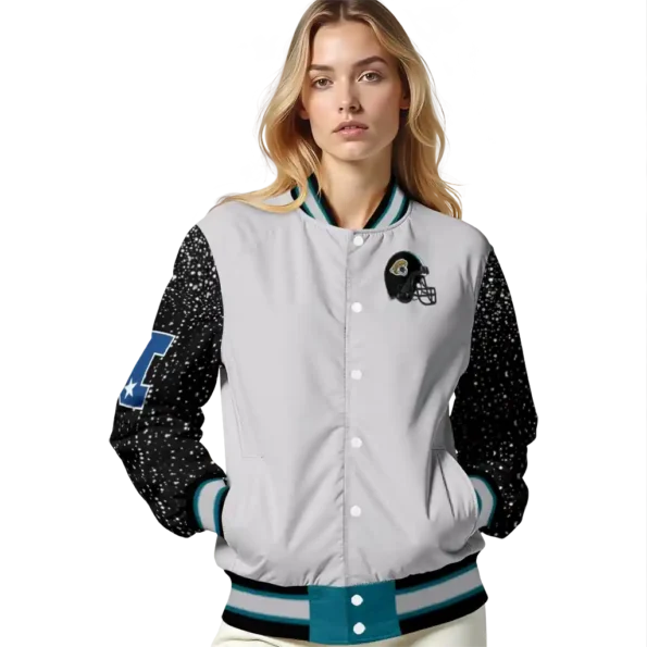 customized jacksonville jaguars speckled arms teal gray varsity jacket latest model.webp
