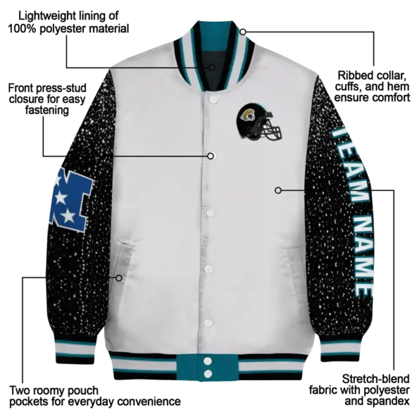 customized jacksonville jaguars speckled arms teal gray varsity jacket new arrival.webp