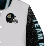 customized jacksonville jaguars speckled arms teal gray varsity jacket best selling.webp
