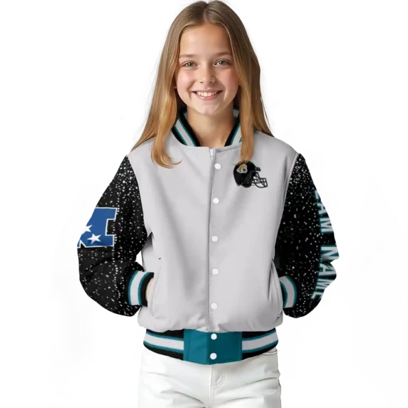customized jacksonville jaguars speckled arms teal gray varsity jacket top rated.webp