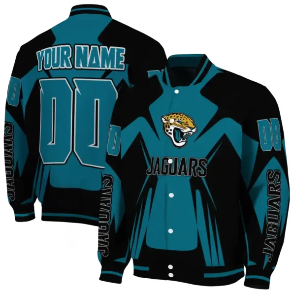 customized jacksonville jaguars spider mark teal black crocs varsity jacket fashion forward.webp