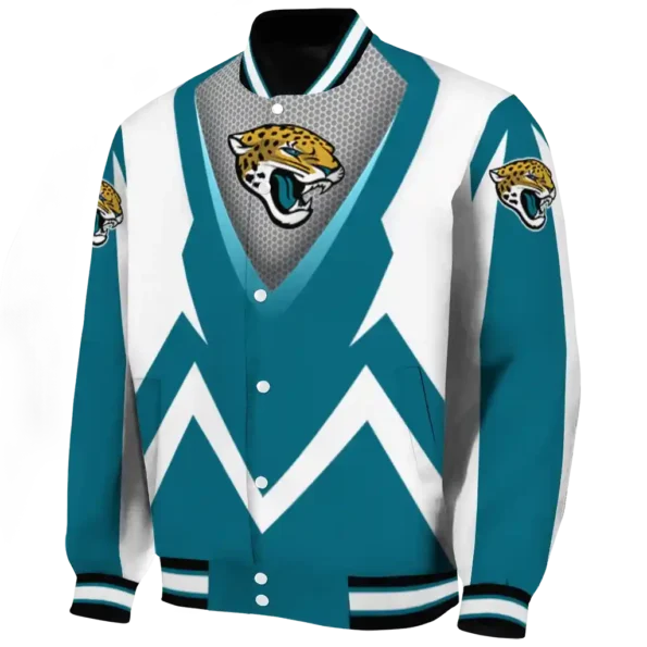customized jacksonville jaguars v stripes teal white varsity jacket best selling.webp