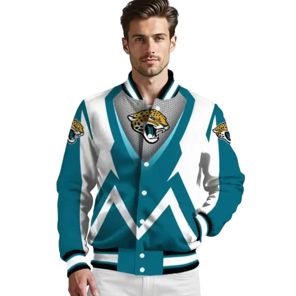 customized jacksonville jaguars v stripes teal white varsity jacket high quality.webp