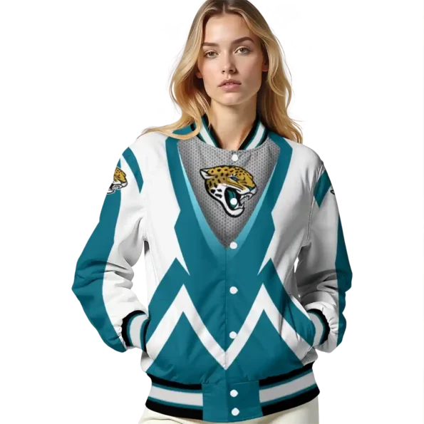 customized jacksonville jaguars v stripes teal white varsity jacket latest model.webp