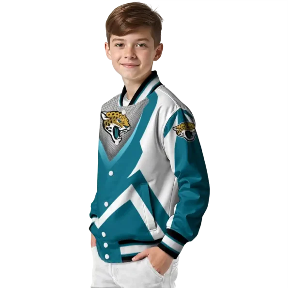customized jacksonville jaguars v stripes teal white varsity jacket trendy.webp