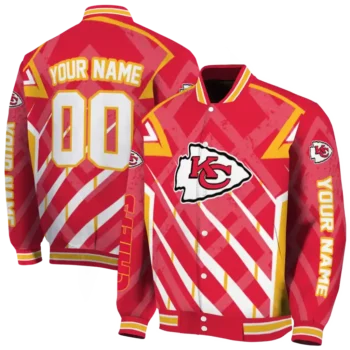 customized kansas city chiefs chevron angles red varsity jacket fashion forward