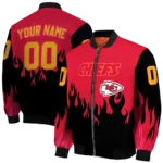 customized kansas city chiefs flame border red black bomber jacket best selling