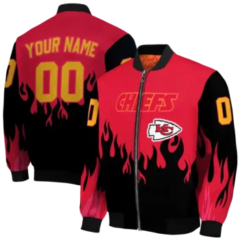 customized kansas city chiefs flame border red black bomber jacket fashion forward