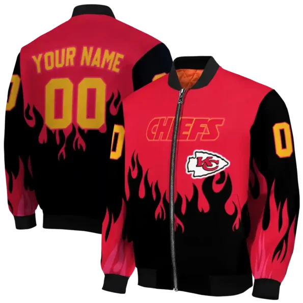 customized kansas city chiefs flame border red black bomber jacket fashion forward